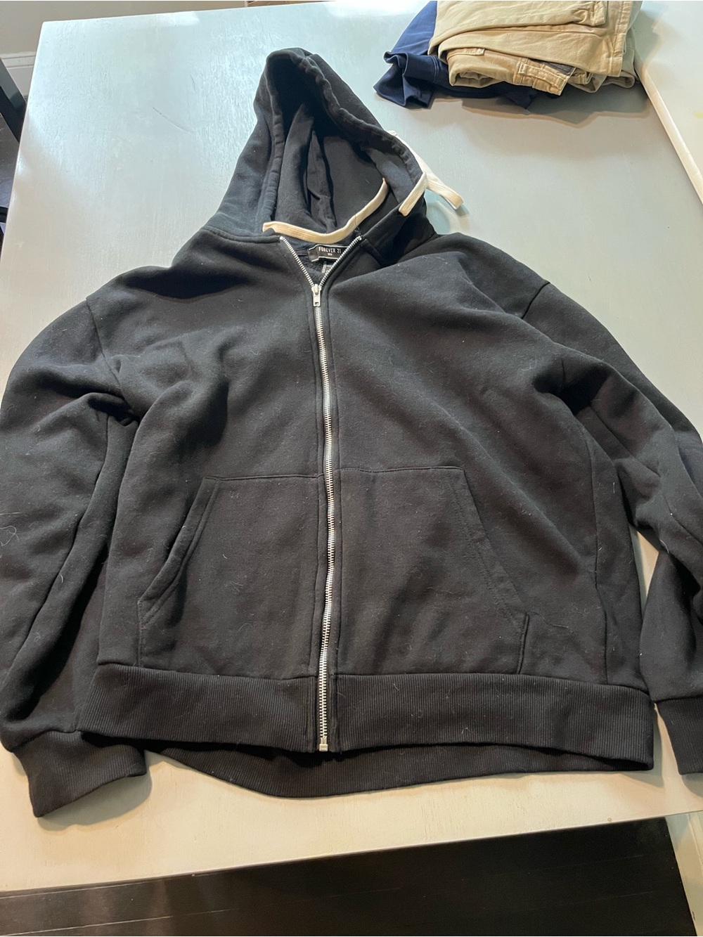 Forever 21 Men’s Full-Zip Fleece Hoodie - Solid Black - Size Medium